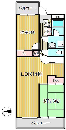 グレース新城(2LDK/2階)の間取り写真