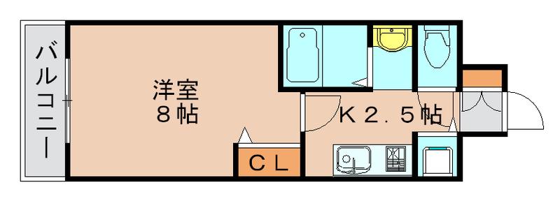 ピュアドームディア県庁前(1K/6階)の間取り写真