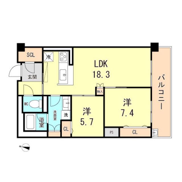 シー・クリサンス西岡本(2LDK/3階)の間取り写真