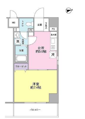 ヴェルデ東日本橋(1DK/7階)の間取り写真