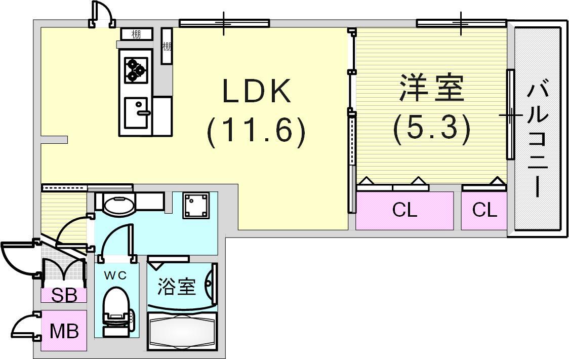 六甲コルン(1LDK/3階)の間取り写真