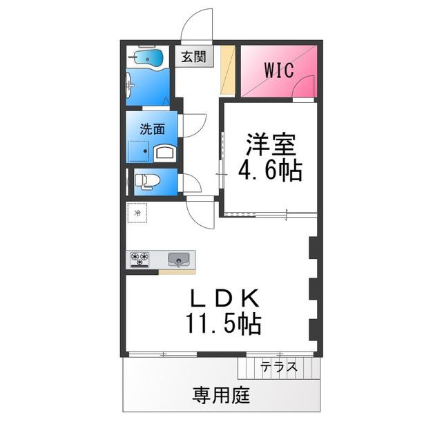 クレール鳳(1LDK/1階)の間取り写真