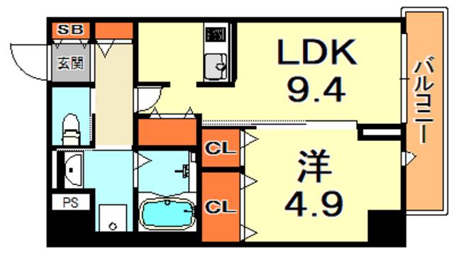 ヴィレッタの杜・住吉(1LDK/9階)の間取り写真
