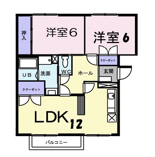 ドゥエリングT(2LDK/2階)の間取り写真