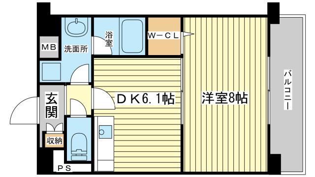 ビヤン北八代(1DK/3階)の間取り写真
