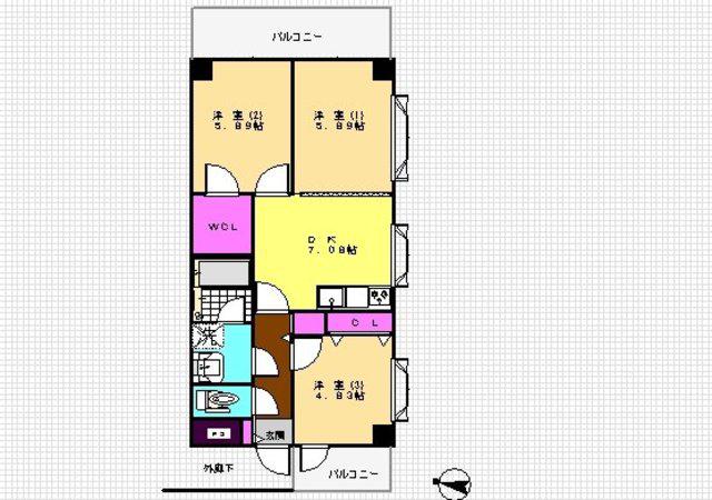 コンフォート 栄(3DK/7階)の間取り写真
