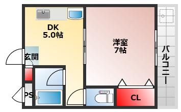 ＪＲ阪和線 鳳駅 徒歩12分 5階建 築37年(1DK/1階)の間取り写真