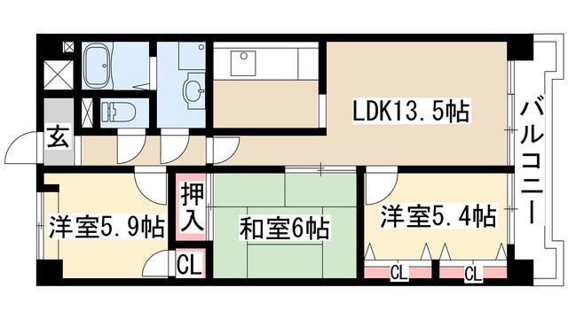 シティ・ライフ植田西(3LDK/7階)の間取り写真