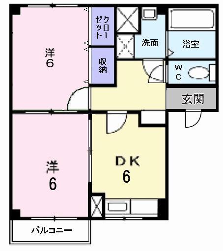 ボンディールI(2DK/1階)の間取り写真