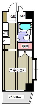 キャッスルマンション笹塚(1K/6階)の間取り写真
