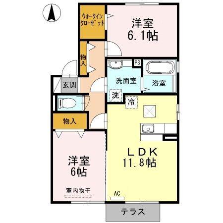 REVE B棟(2LDK/1階)の間取り写真