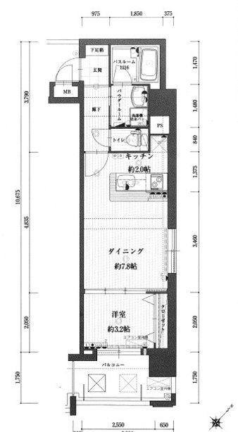 アクタス天神セントラルタワーII(1LDK/7階)の間取り写真