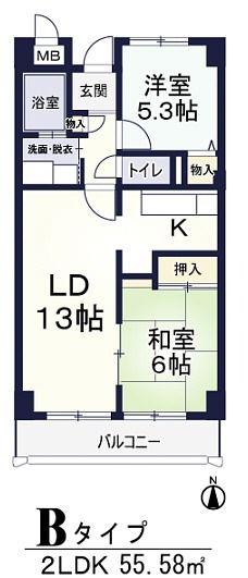 サンオークタツミ(2LDK/2階)の間取り写真
