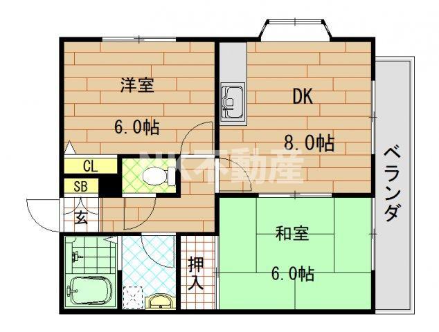 リヴィエール菱南(2DK/1階)の間取り写真