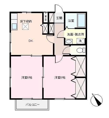 エスパーダ青市(2DK/1階)の間取り写真