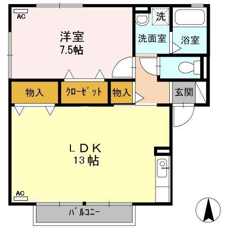 メゾンドール小鳥B棟(1LDK/1階)の間取り写真
