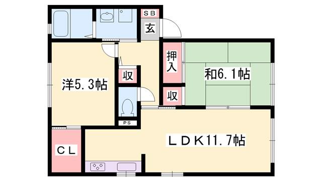 セントラヴィーヌ山手IIB棟(2LDK/2階)の間取り写真