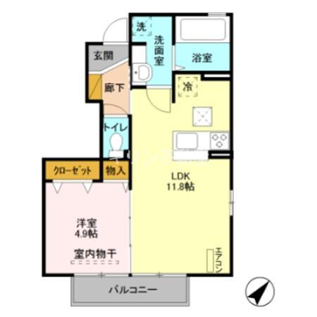 プルミエール本庄(1LDK/1階)の間取り写真
