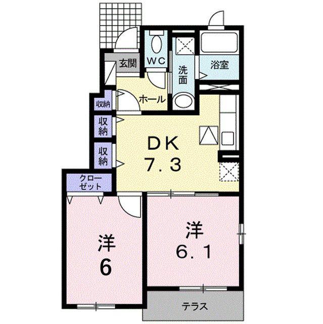 アルカンシェルB(2DK/1階)の間取り写真