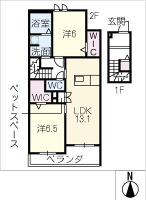 BLUMENHOF(2LDK/2階)の間取り写真