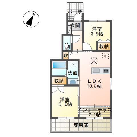 サンライズS(2LDK/1階)の間取り写真
