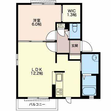 イーグルB棟(1LDK/1階)の間取り写真