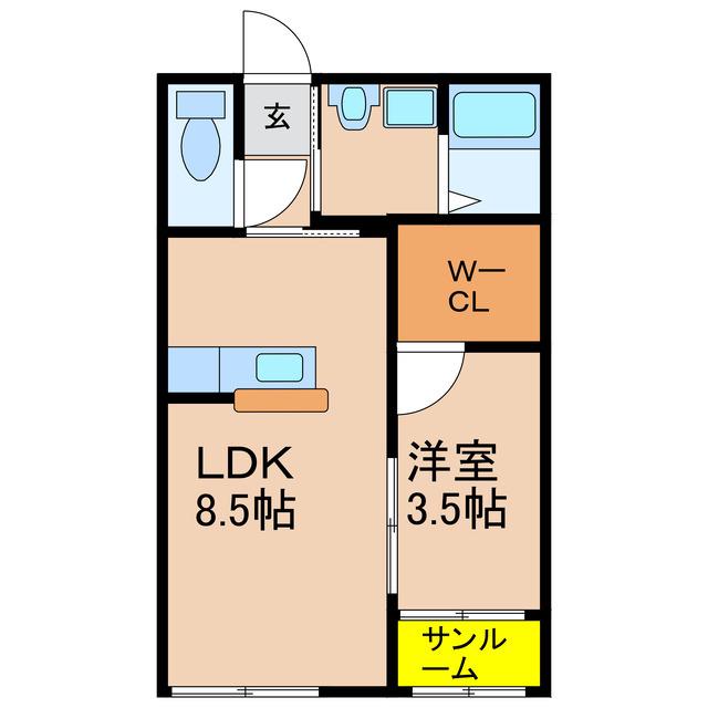 GRAVISTA札元 A棟(1LDK/1階)の間取り写真