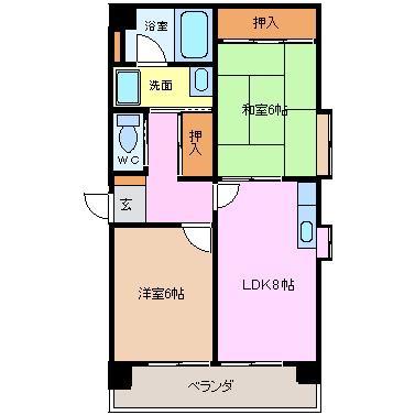 レスカール鵜の森(2LDK/6階)の間取り写真