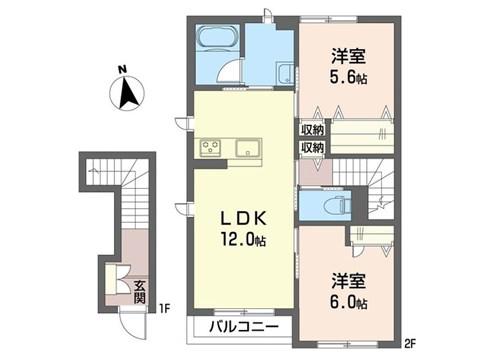 シャーメゾン ぺスカ(2LDK/2階)の間取り写真