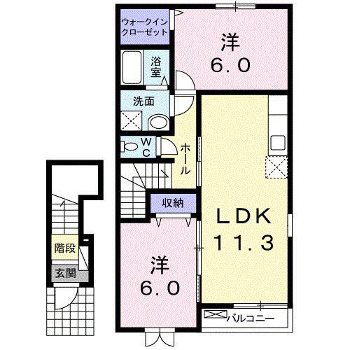 コート オーチャード A(2LDK/2階)の間取り写真