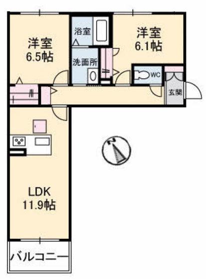 シャイネンせせら(2LDK/1階)の間取り写真