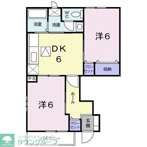 プリムローズK B(2DK/1階)の間取り写真