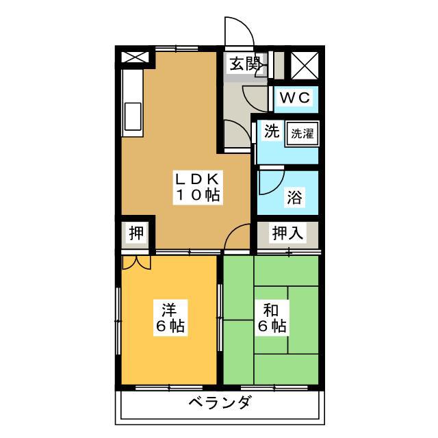 富士見コーポ(2LDK/2階)の間取り写真