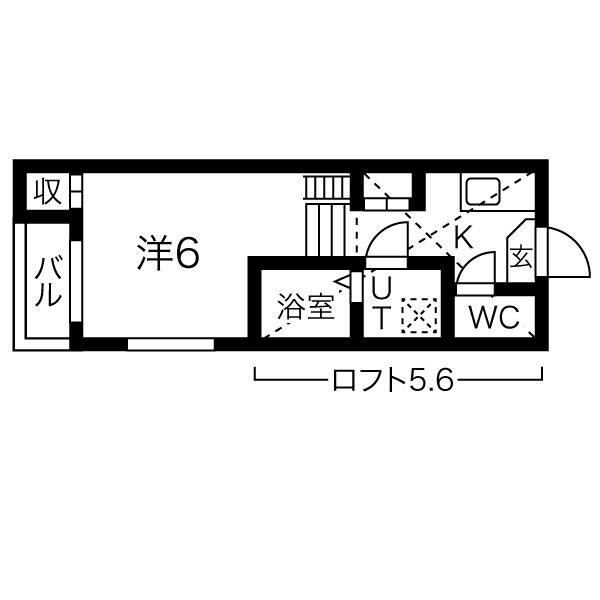 PRENDRE黒川(1K/2階)の間取り写真