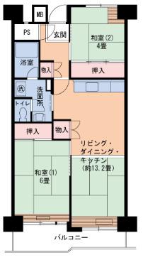 UR武庫川 21号棟(2LDK/2階)の間取り写真