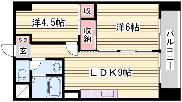 インタービレッジ西夢前台(2LDK/5階)の間取り写真