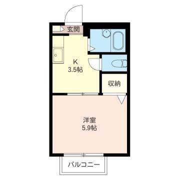 メゾンベル美園(1K/1階)の間取り写真