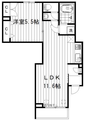 QUATRE FEUILLES(1LDK/1階)の間取り写真