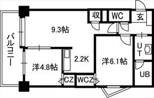 PRIME URBAN北3条通(2LDK/8階)の間取り写真
