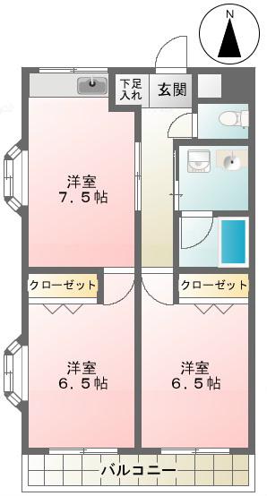 サザンビューフラット(2DK/2階)の間取り写真