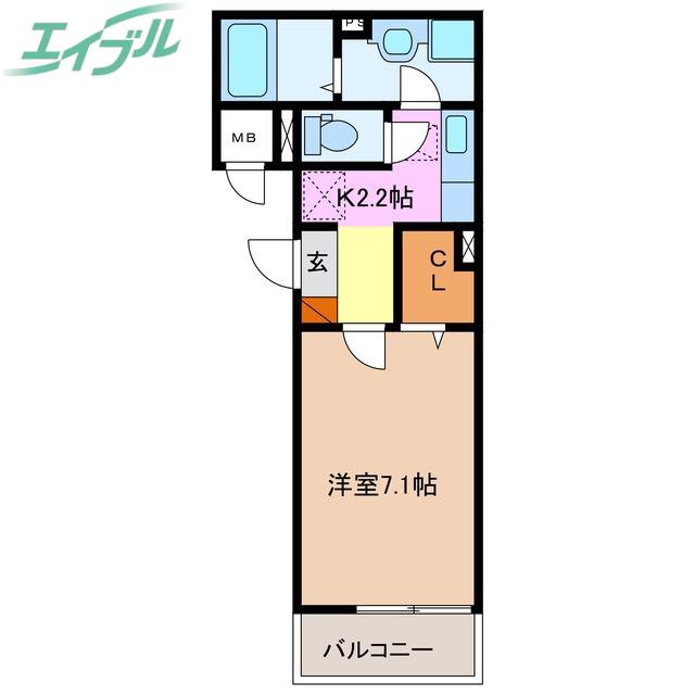 ヒカルサ四日市西浜田(1K/1階)の間取り写真