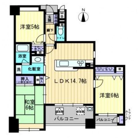 ダイアパレス道後(3LDK/4階)の間取り写真