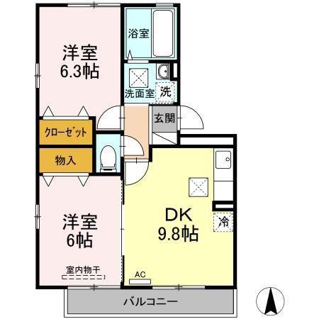 オークスK A棟(2DK/3階)の間取り写真