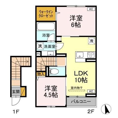RAVE WEL田宮(2LDK/2階)の間取り写真