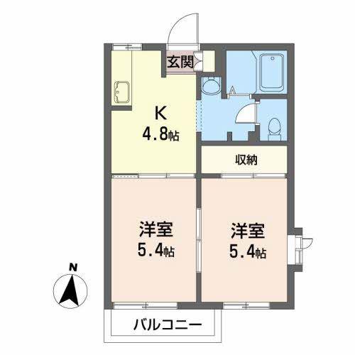 ハイライフシティ北天昌寺B(2K/2階)の間取り写真