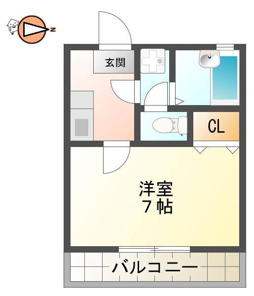 タウンハイツF(1K/2階)の間取り写真