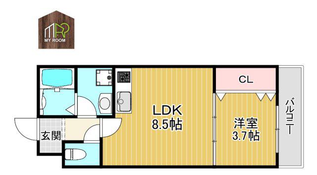 DIAS諸口(1LDK/3階)の間取り写真
