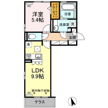 ニューブリッジF(1LDK/1階)の間取り写真