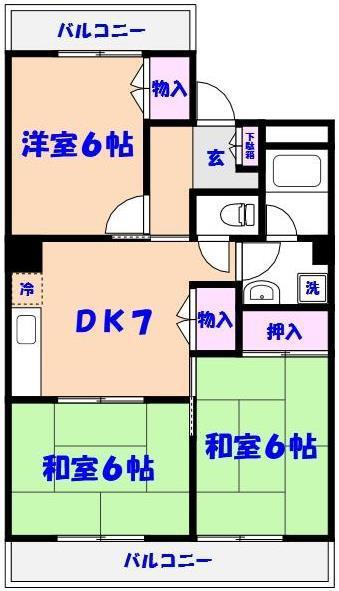 マンションなしや3号棟(3DK/3階)の間取り写真