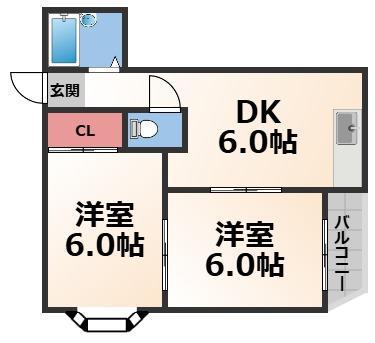 イーストレジデンス小路(2DK/3階)の間取り写真